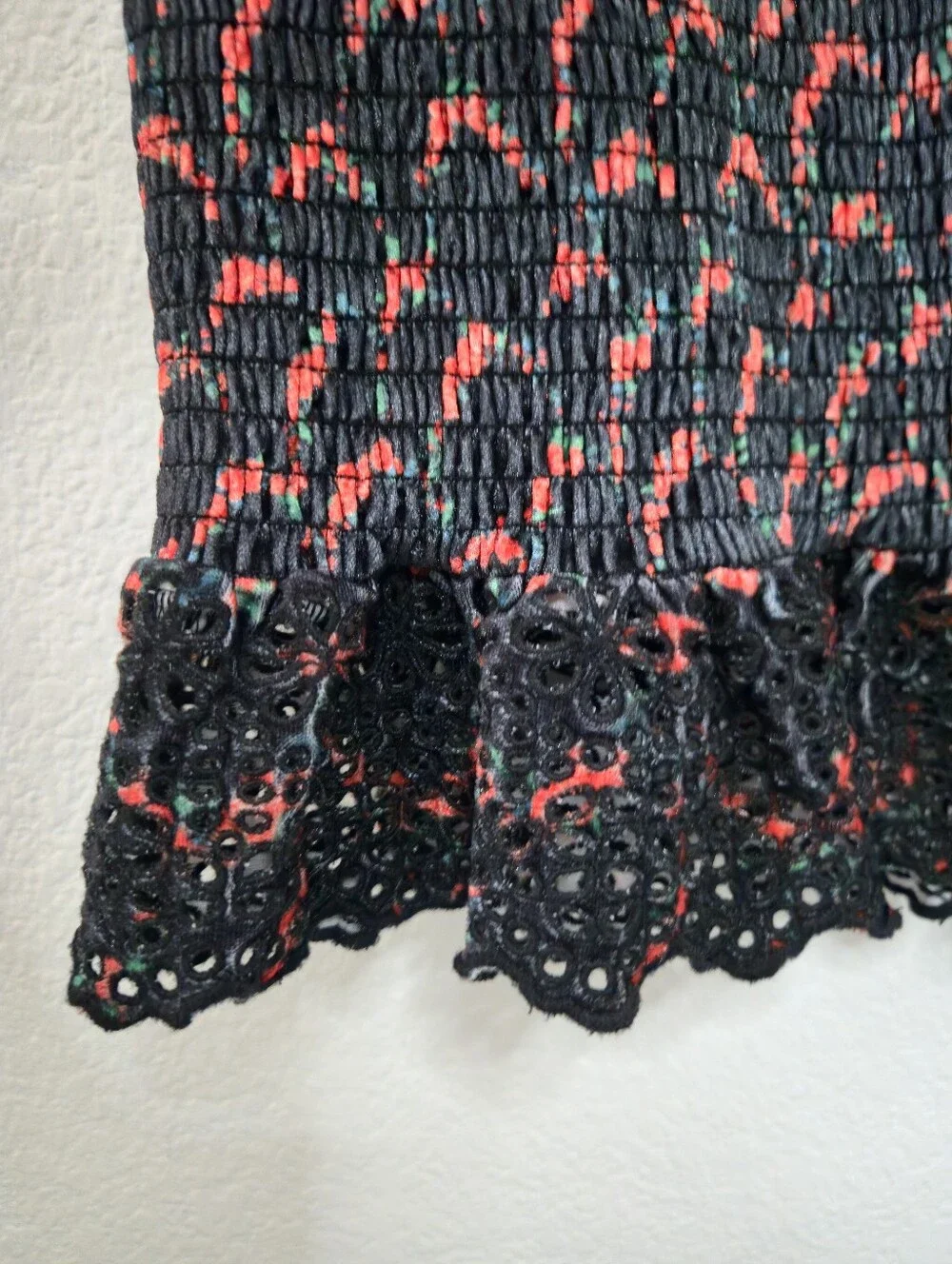 Free People McKenna V Neck Smocked Black & Red Velvet Bodycon Maxi Black Medium